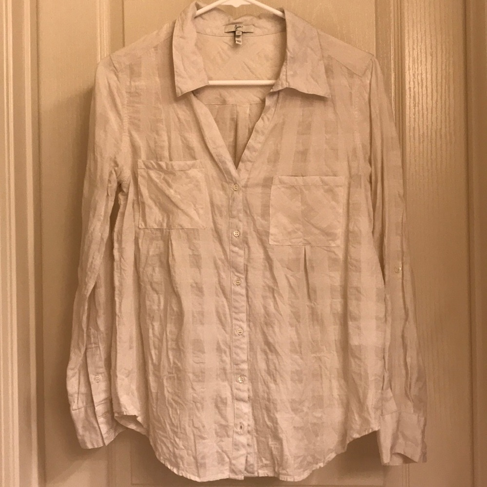 Joie semi-sheer white cotton button down
